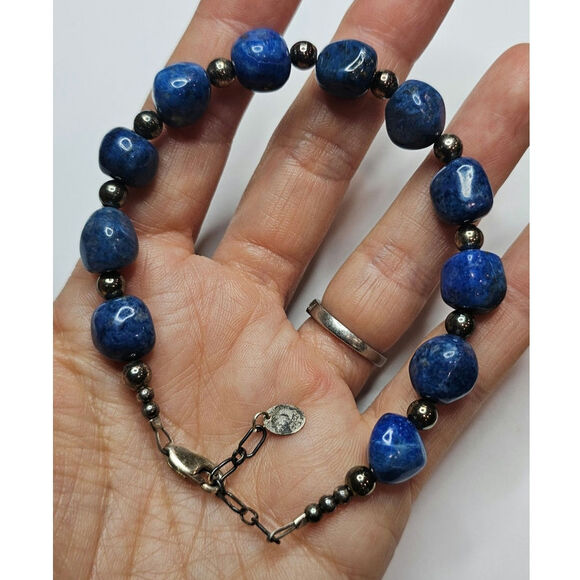 Vintage Carolyn Pollack Relios Sterling Lapis Lazuli Nugget Bracelet - Picture 2 of 2